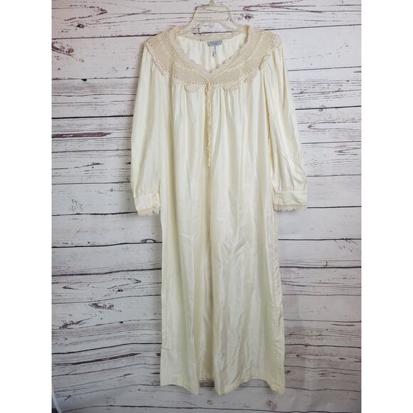 Vtg Neiman Marcus Bert Yelin Ivory Long Sleeve Nightgown Women's Size Medium - Picture 2 of 16